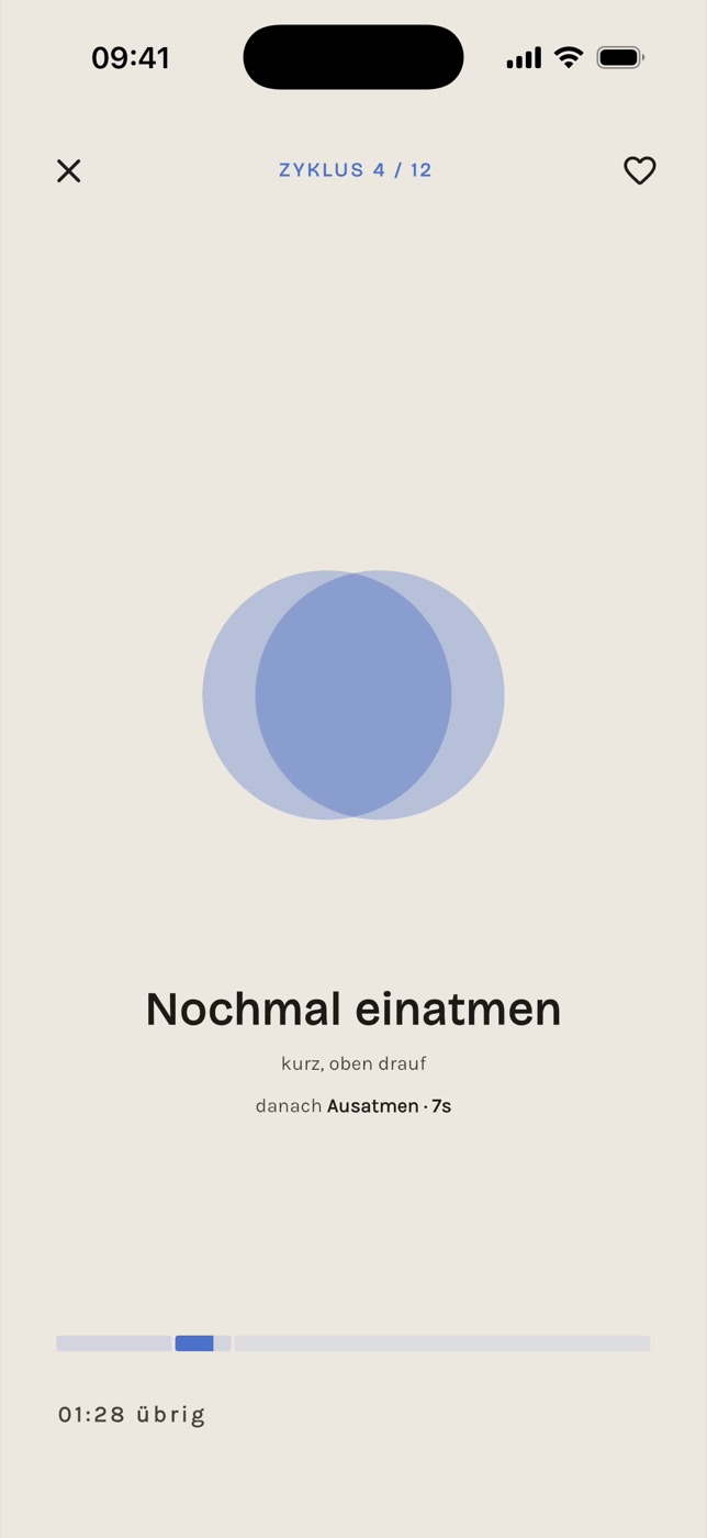 App-Bildschirm: Atemkreis beim Physiologischen Seufzer