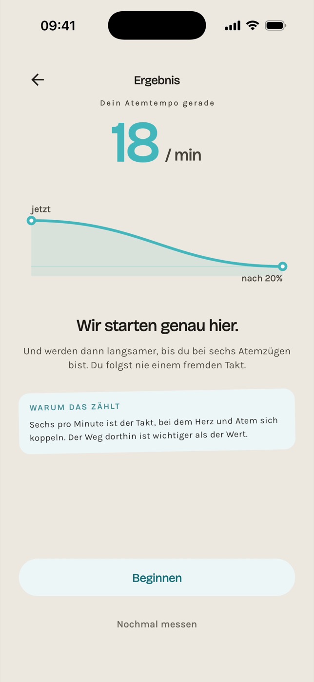 App-Bildschirm: Ergebnis der Atemtempo-Messung